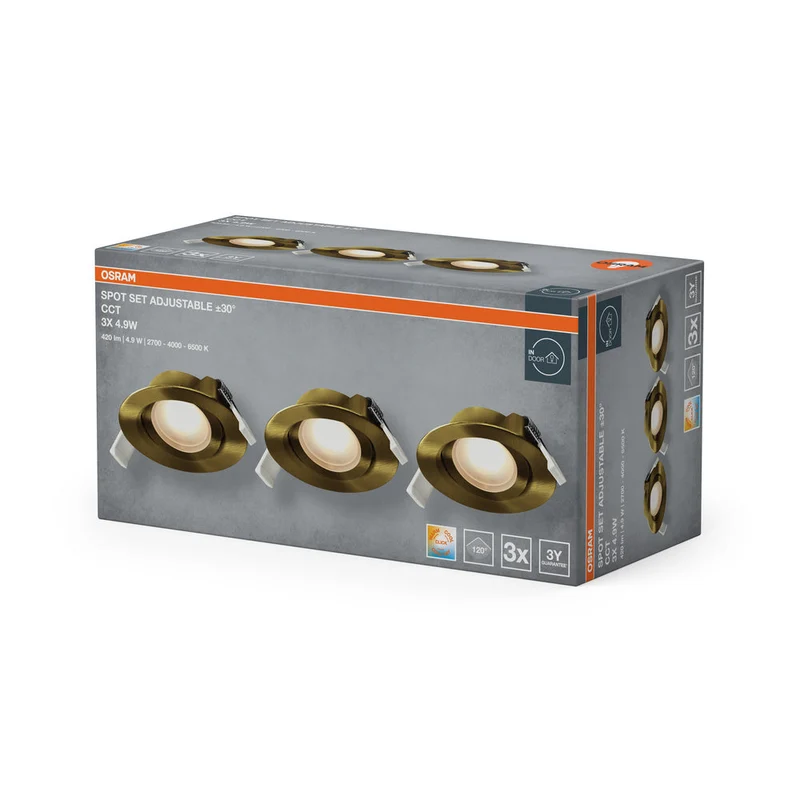 OSRAM Spot LED encastrable CCT orientable 4,9W 120° laiton vert ⌀75 mm