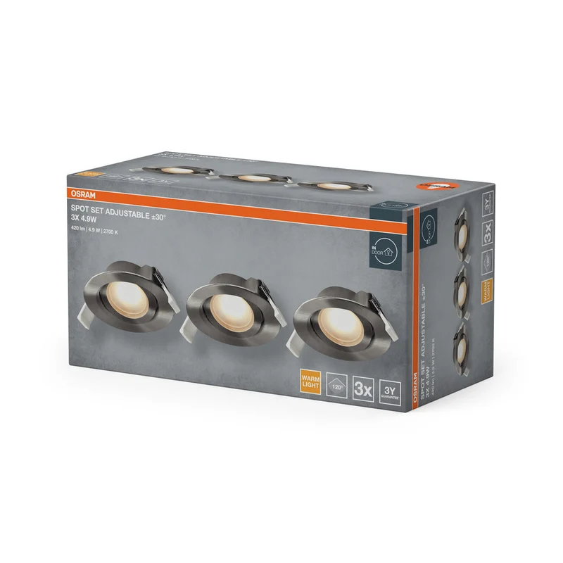 OSRAM Spot LED encastrable orientable 4,9W 120° nickel satiné ⌀75 mm