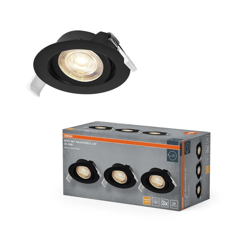 OSRAM Spot LED encastrable orientable 4,9W 36° Noir ⌀75 mm