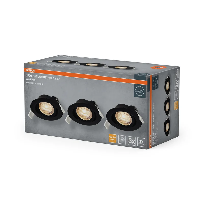 OSRAM Spot LED encastrable orientable 4,9W 36° Noir ⌀75 mm