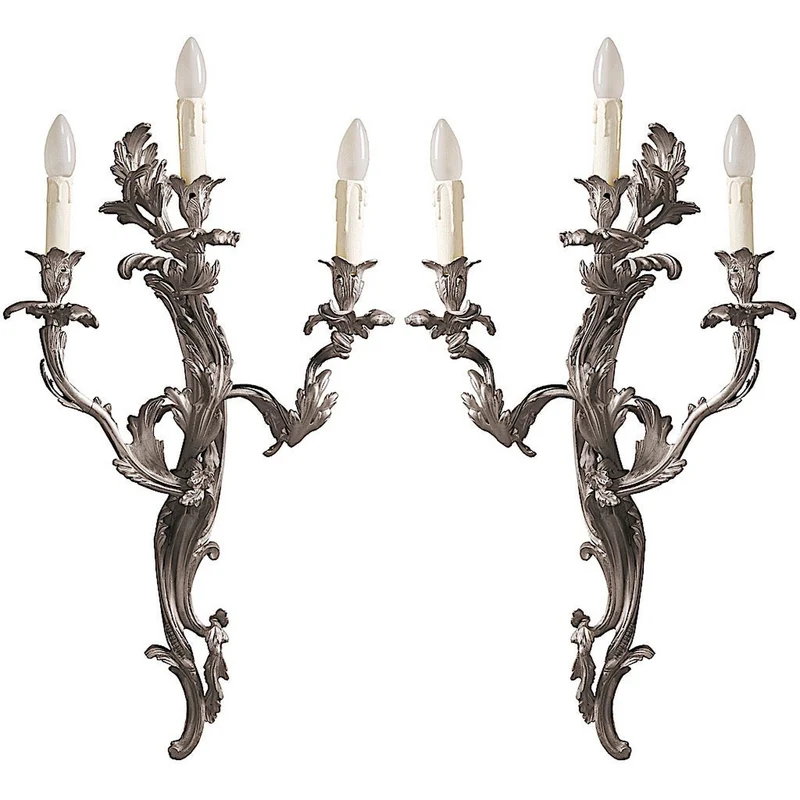 Pompadour triple Applique en bronze argenté (set de 2)