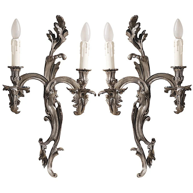 Pompadour double Applique en bronze argenté (set de 2)
