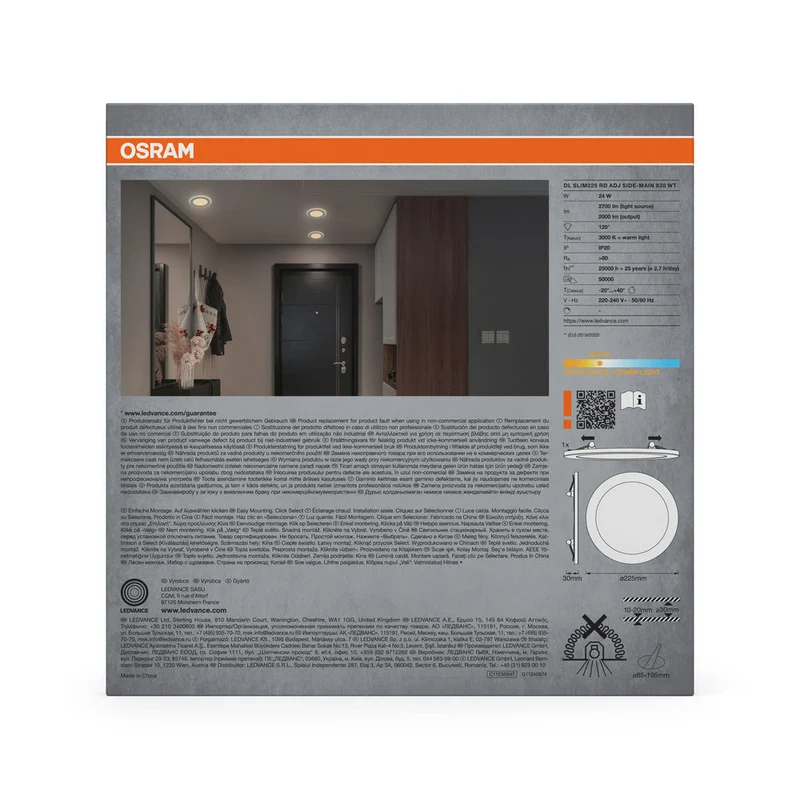 OSRAM Downlight LED Side-Mainlight encastrable 225 mm 24W Blanc ⌀85…195 mm