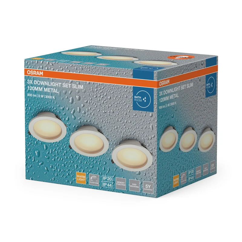 OSRAM Downlight LED encastrable salle de bain IP44 Slim 120 mm 8W Métal Blanc ⌀95 mm