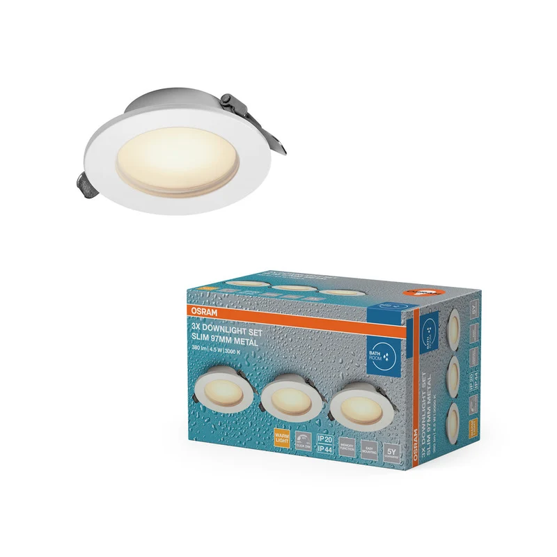 OSRAM Downlight LED encastrable salle de bain IP44 Slim 97 mm 4,5W Métal Blanc ⌀75 mm