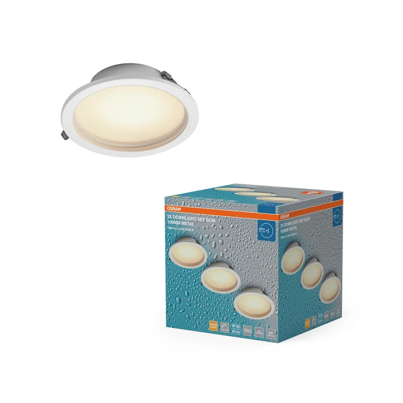 OSRAM Downlight LED encastrable salle de bain IP44 Slim 160 mm 18W Métal Blanc ⌀135 mm