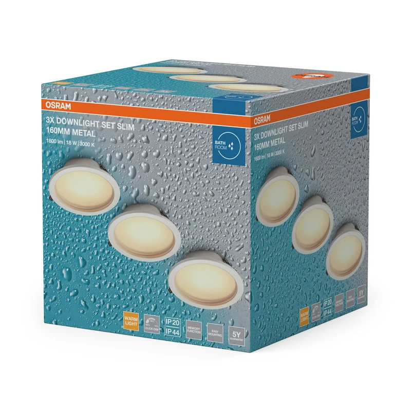 OSRAM Downlight LED encastrable salle de bain IP44 Slim 160 mm 18W Métal Blanc ⌀135 mm