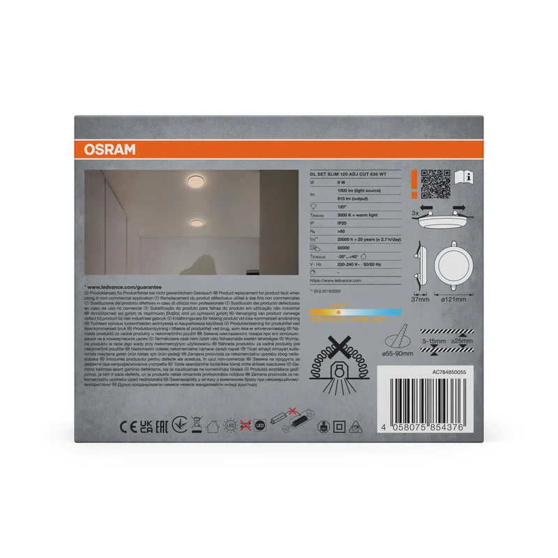 OSRAM Downlight LED encastrable réglable Cut-Out Slim 120 mm 9W Blanc ⌀55 mm