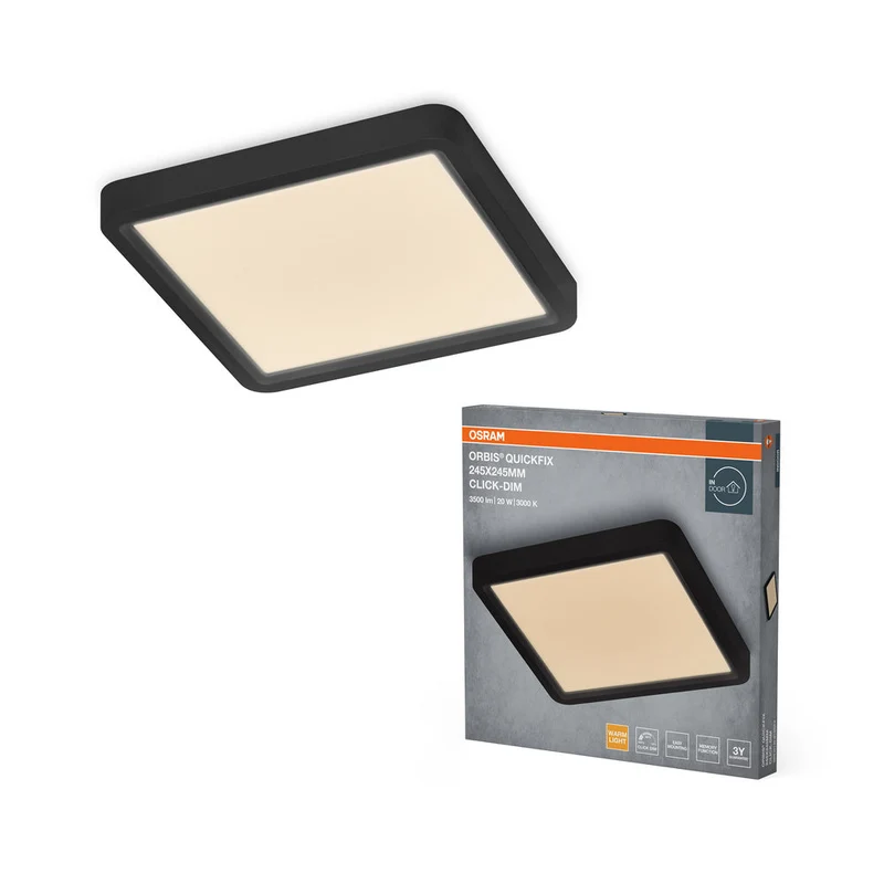 OSRAM Orbis Quickfix Plafonnier carré 245x245 mm 20W Click-Dim Noir
