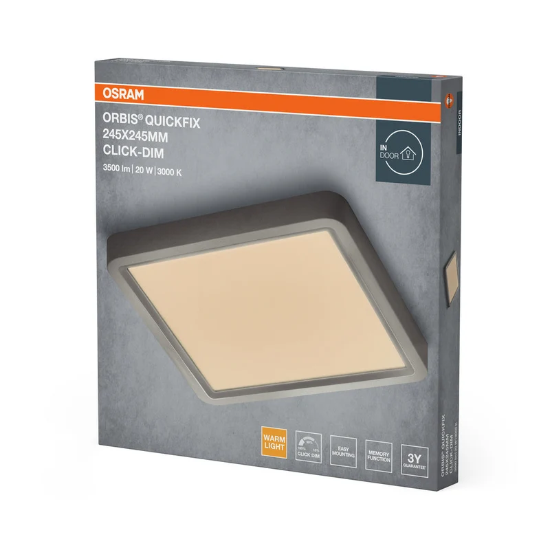 OSRAM Orbis Quickfix Plafonnier carré 245x245 mm 20W Click-Dim Argent