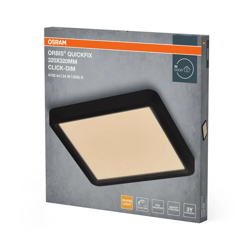 OSRAM Orbis Quickfix Plafonnier carré 320x320 mm 24W Click-Dim Noir
