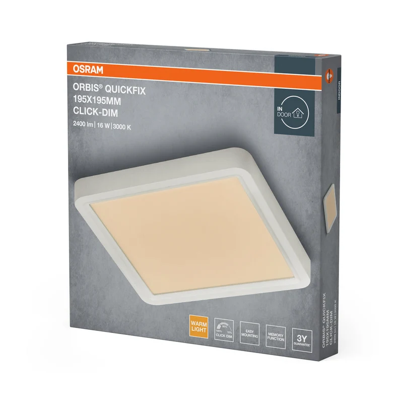 OSRAM Orbis Quickfix Plafonnier carré 195x195 mm 16W Click-Dim Blanc