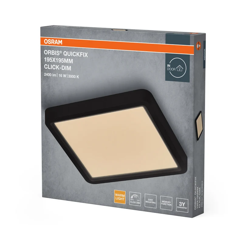 OSRAM Orbis Quickfix Plafonnier carré 195x195 mm 16W Click-Dim Noir