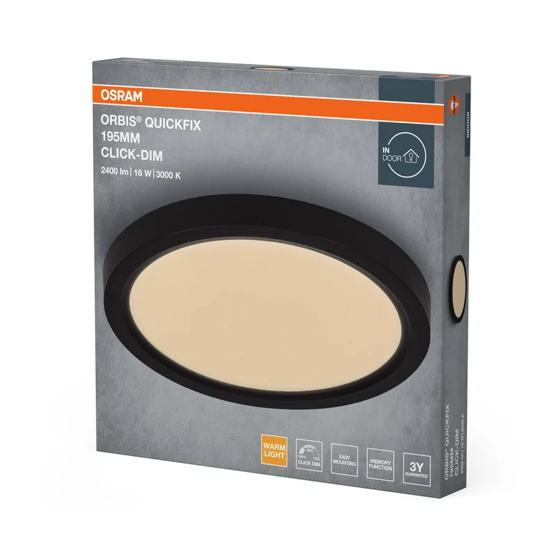 OSRAM Orbis Quickfix Plafonnier rond 195 mm 16W Click-Dim Noir