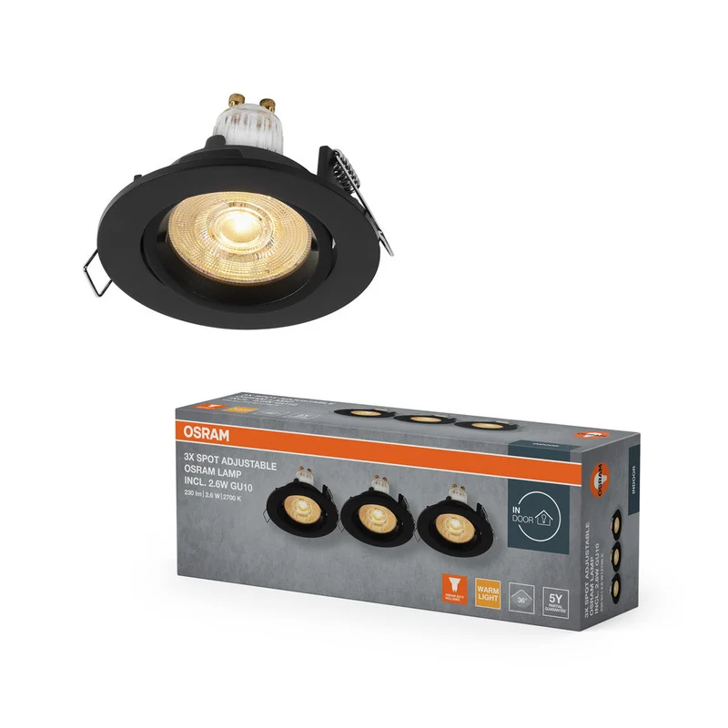 OSRAM Spot LED encastré lampe à poser Set Twistlock GU10 orientable 2,6W 827 Noir ⌀75 mm