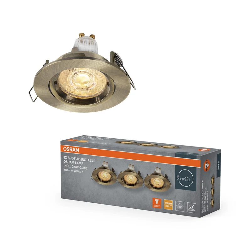 OSRAM Spot LED encastré lampe à poser Set Twistlock GU10 orientable 2,6W Laiton vert ⌀75 mm