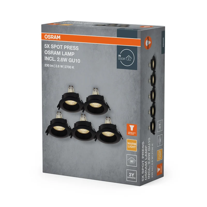 OSRAM Spot LED encastré lampe à poser Set GU10 2,6W Noir ⌀68 mm