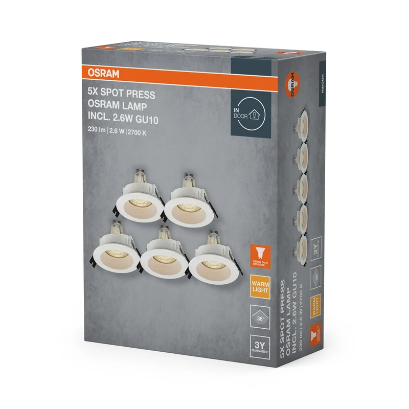 OSRAM Spot LED encastré lampe à poser Set GU10 2,6W Blanc ⌀68 mm