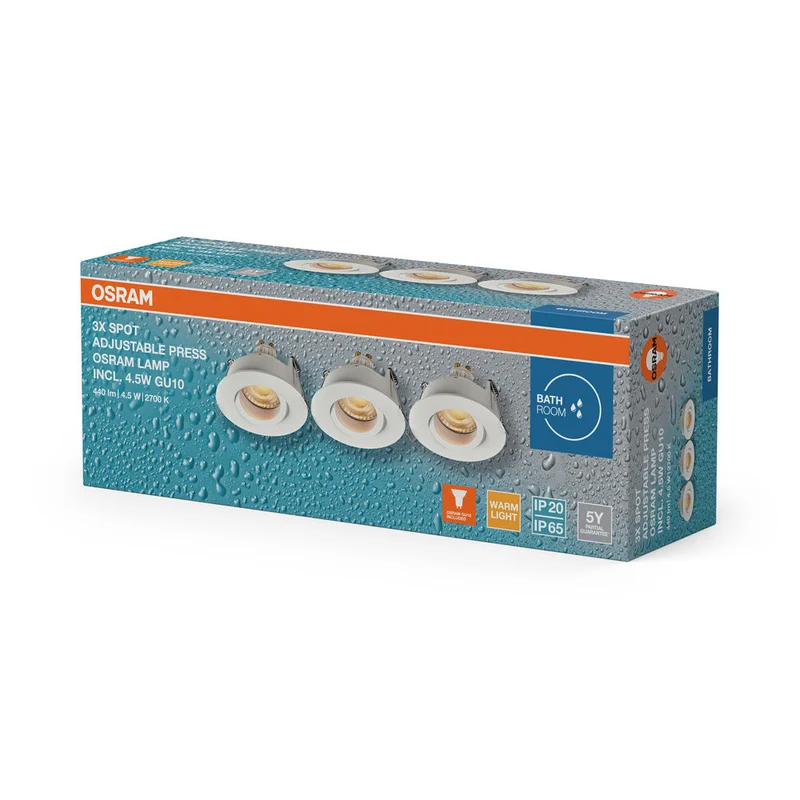 OSRAM Spot LED encastré lampe à poser salle de bain Set GU10 IP65 4,5W Blanc ⌀68 mm