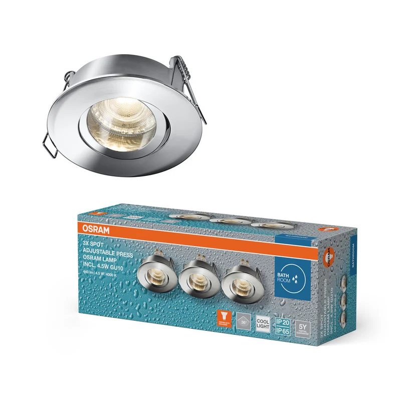 OSRAM Spot LED encastré lampe à poser salle de bain Set GU10 Dim orientable Click 6W Blanc ⌀68 mm