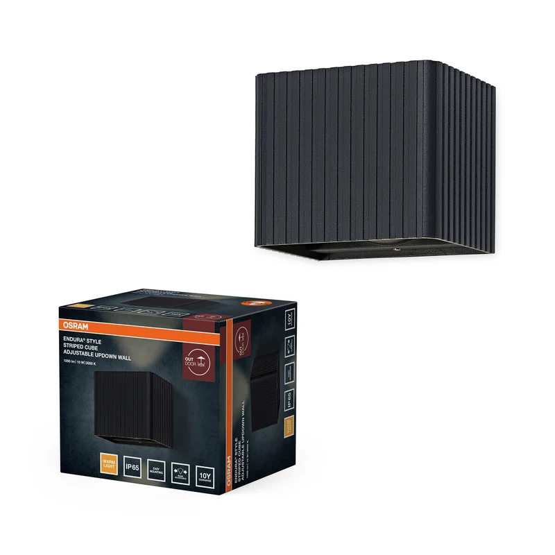 OSRAM ENDURA® Style Applique murale extérieure Striped Cube réglable Up-Down 10W IP65 Gris foncé