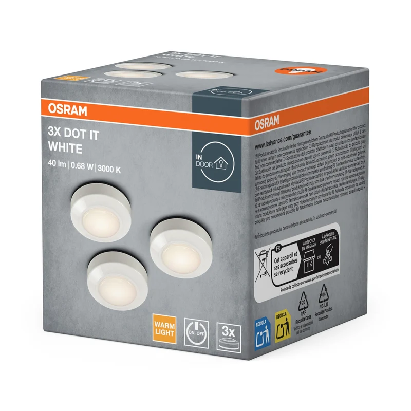 OSRAM Bluetooth SMART DOT-IT TWIST & SHAKE, dot rechargeable, fonction bruit blanc, RGBW, 4000K, lot de 3
