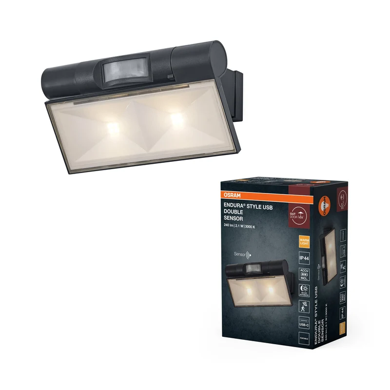 ENDURA® Style USB Capteur double réglable haut-bas IP44 Gris foncé
