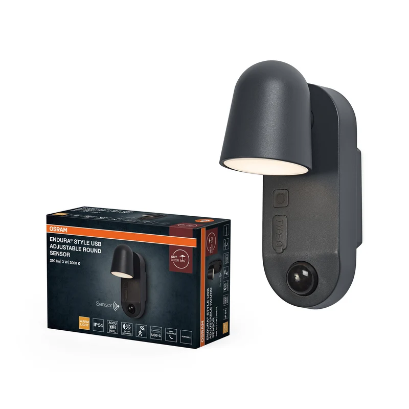 ENDURA® Style USB Capteur rond réglable IP54 Gris foncé