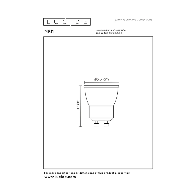 Lucide LED Bulb GU10 MR11 Black - 380lm 2700K - Dimmable