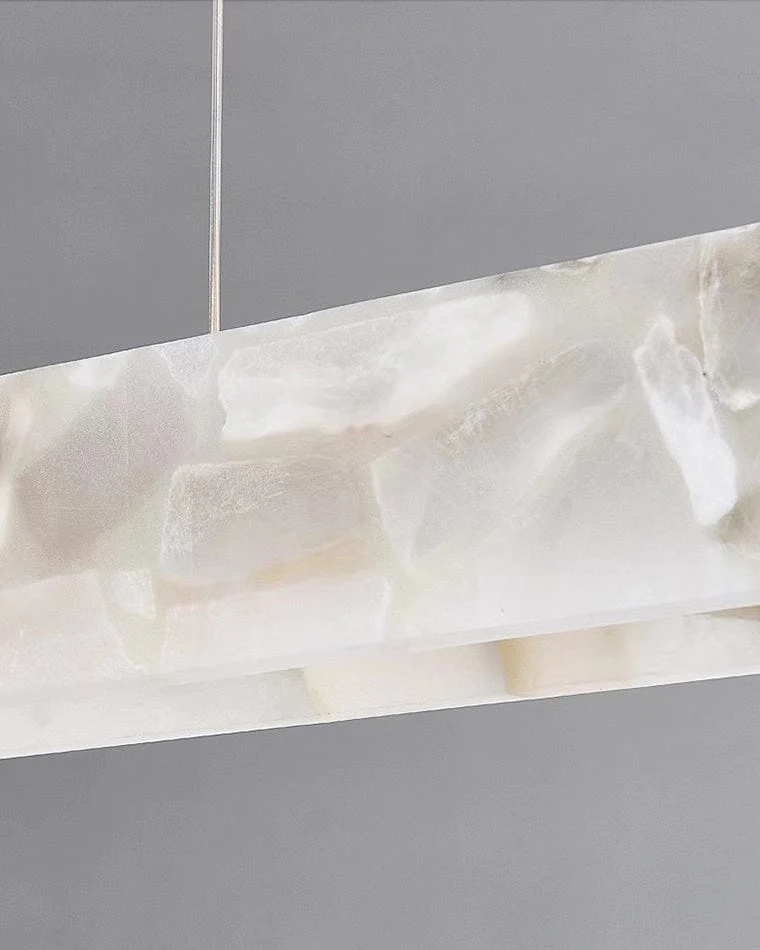 Lustre Long en Verre Blanc Opale - Marbre Albâtre