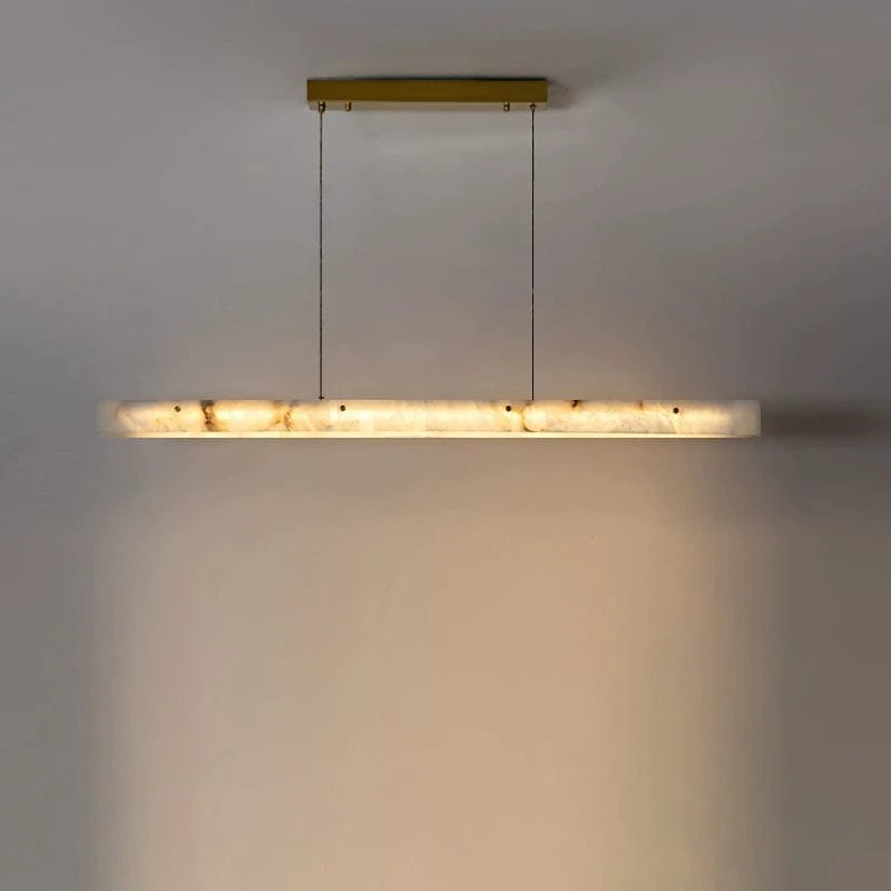 Lustre Long en Verre Blanc Opale - Marbre Albâtre