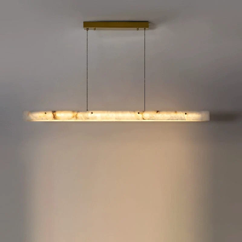 Lustre Long en Verre Blanc Opale - Marbre Albâtre