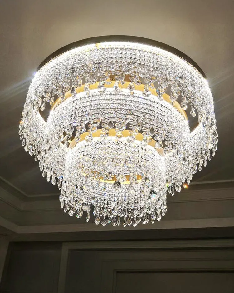 Grand Lustre Cascade pour Salle Haute - Cristal et Verre