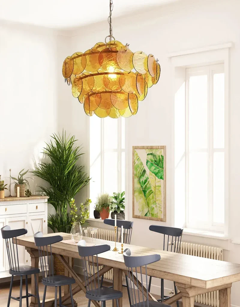 Lustre en écailles rouge en verre au style rétro