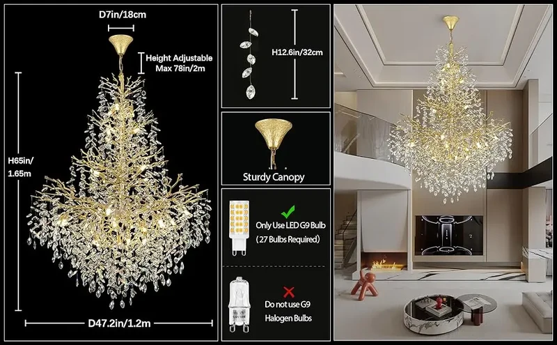 Lustre Design pour Salon et Haut Plafond