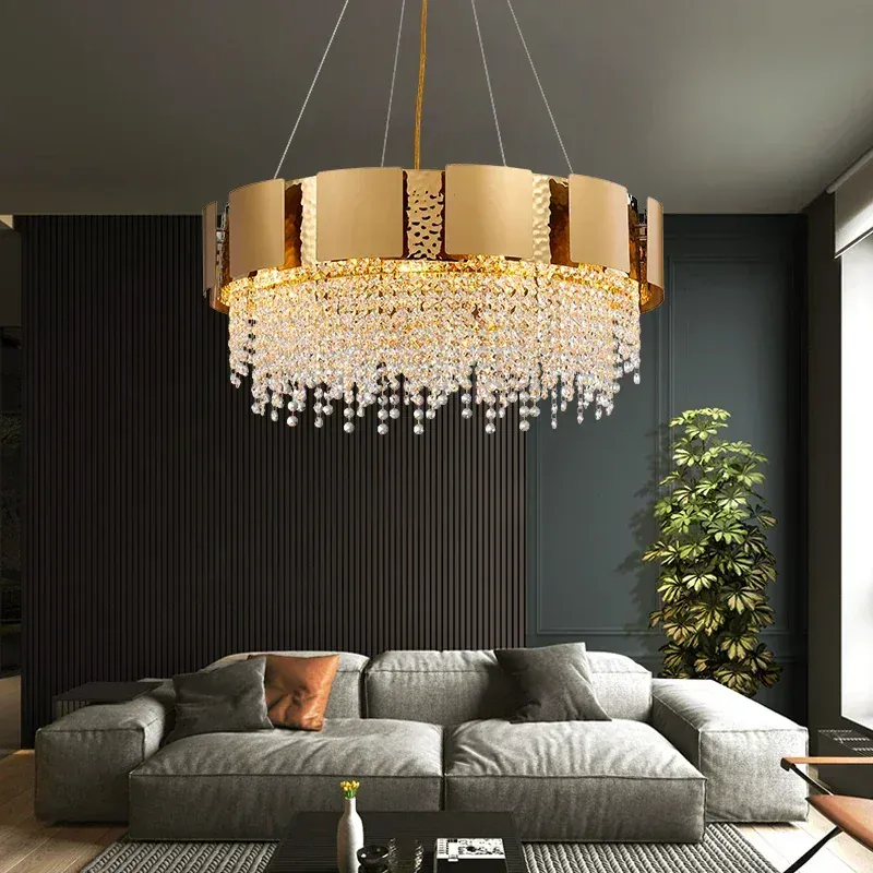 Luxury Stainless Steel Crystal Chandelier Living Dining Room Bedroom Light Simple Model House Villa Hotel Lobby Designer Lamp
