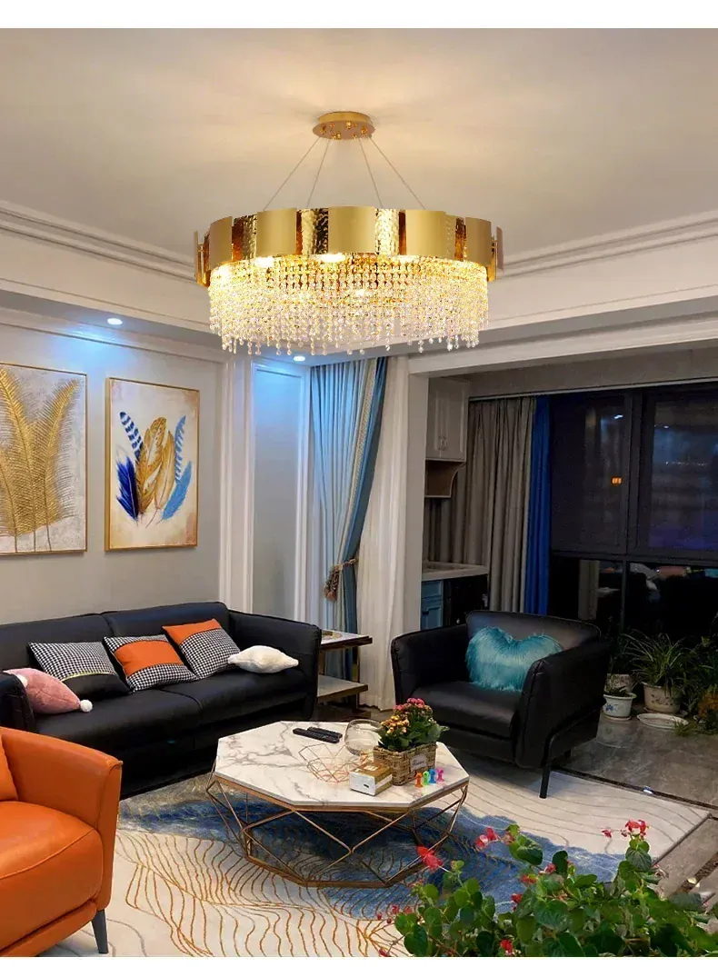 Luxury Stainless Steel Crystal Chandelier Living Dining Room Bedroom Light Simple Model House Villa Hotel Lobby Designer Lamp
