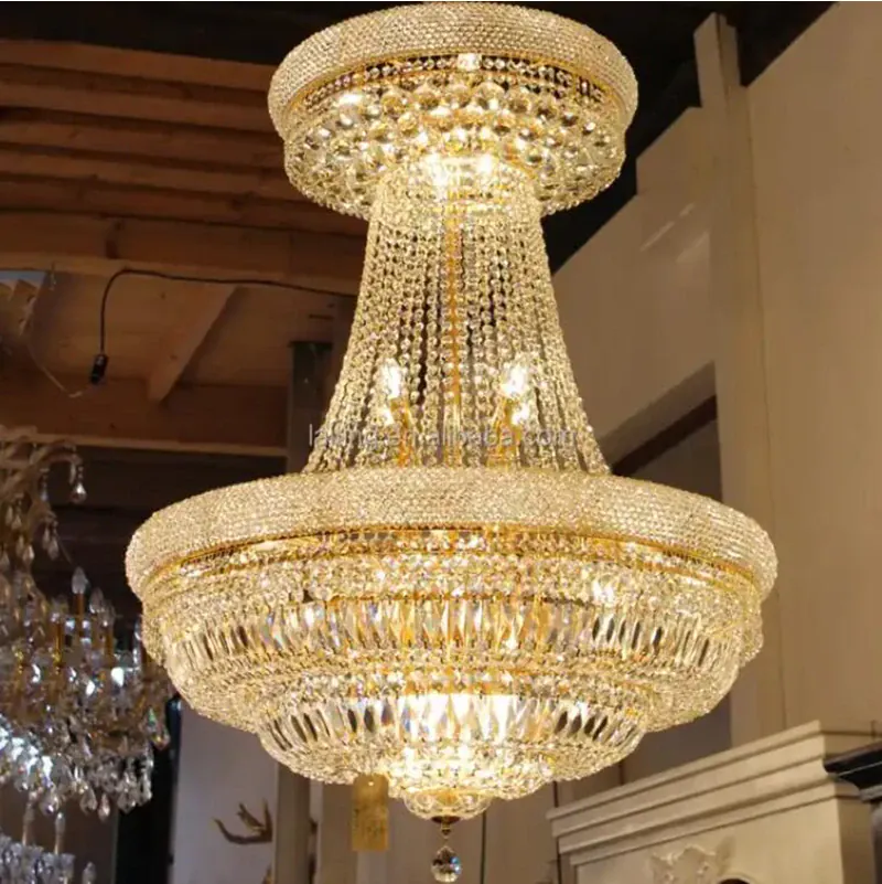Empire Large Chrome Crystal Chandelier for Foyer Staircase Lobby Modern Cristal Ceiling Lamp Home Decor Haning Light Fixture