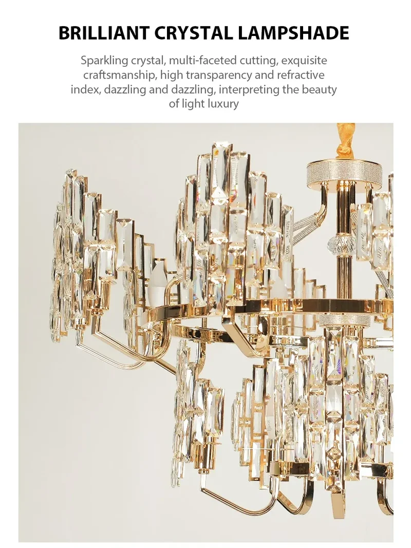 Modern Luxury K9 Crystal LED Chandelier Nordic Dimmable Ceiling Lamp Pendant Hanging Light Fixture For Living Room Bedroom Hotel Kitchen Dining Room Corridor Villa Apartment Indoor Home Decoration