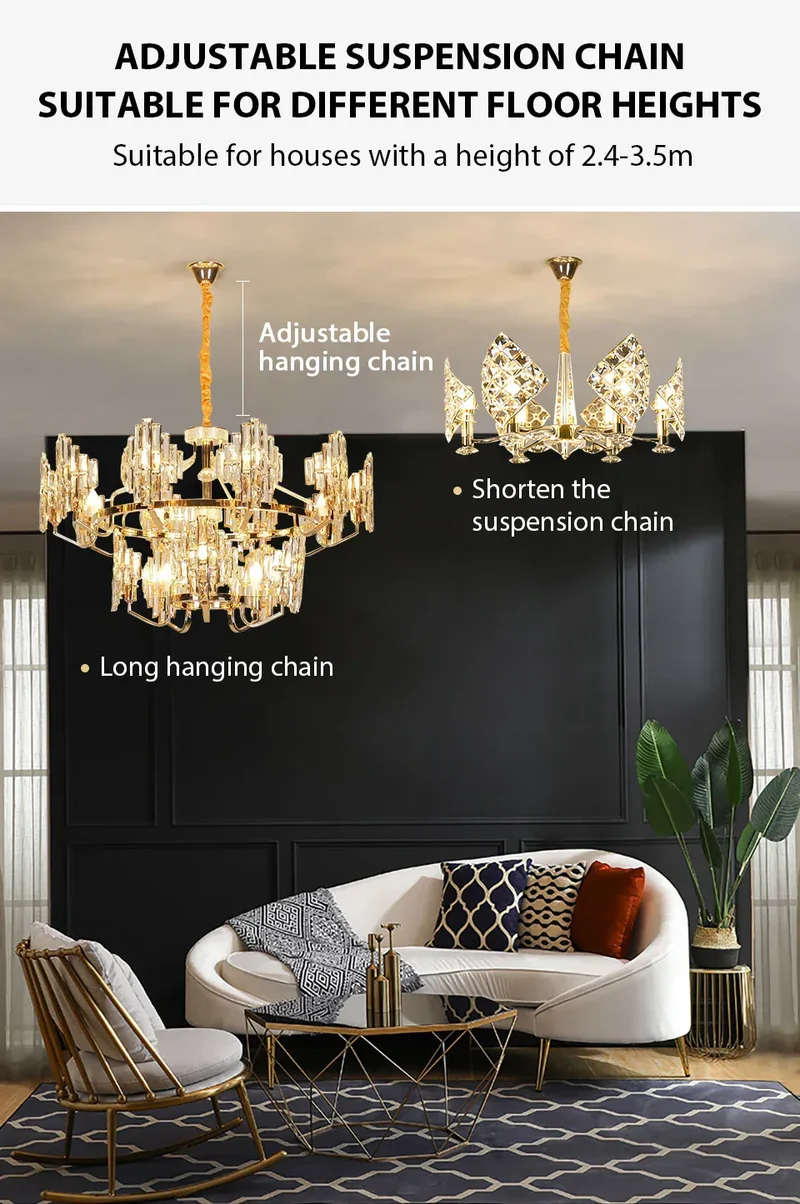 Modern Luxury K9 Crystal LED Chandelier Nordic Dimmable Ceiling Lamp Pendant Hanging Light Fixture For Living Room Bedroom Hotel Kitchen Dining Room Corridor Villa Apartment Indoor Home Decoration