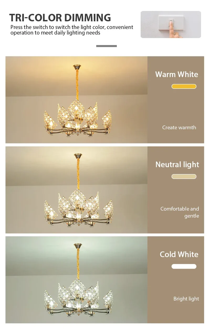 Modern Luxury K9 Crystal LED Chandelier Nordic Dimmable Ceiling Lamp Pendant Hanging Light Fixture For Living Room Bedroom Hotel Kitchen Dining Room Corridor Villa Apartment Indoor Home Decoration