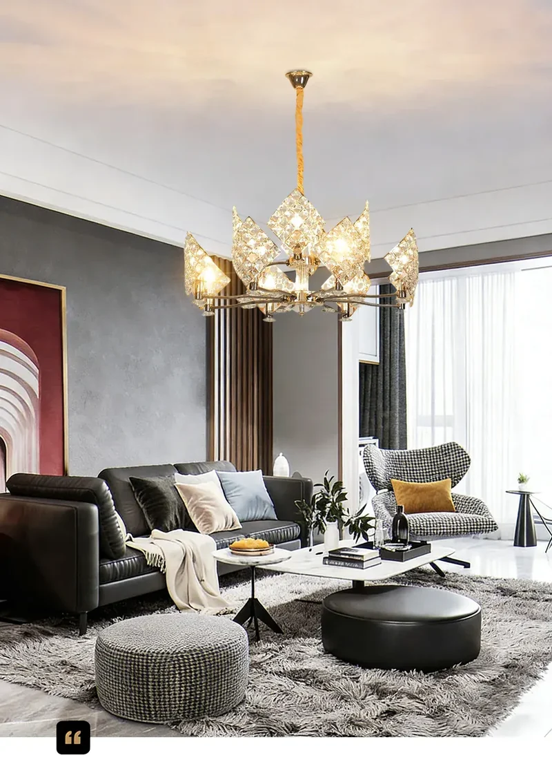 Modern Luxury K9 Crystal LED Chandelier Nordic Dimmable Ceiling Lamp Pendant Hanging Light Fixture For Living Room Bedroom Hotel Kitchen Dining Room Corridor Villa Apartment Indoor Home Decoration