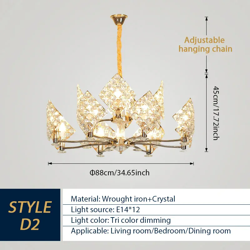 Modern Luxury K9 Crystal LED Chandelier Nordic Dimmable Ceiling Lamp Pendant Hanging Light Fixture For Living Room Bedroom Hotel Kitchen Dining Room Corridor Villa Apartment Indoor Home Decoration