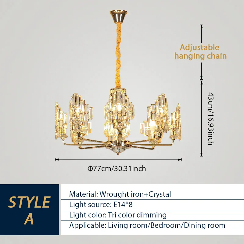 Modern Luxury K9 Crystal LED Chandelier Nordic Dimmable Ceiling Lamp Pendant Hanging Light Fixture For Living Room Bedroom Hotel Kitchen Dining Room Corridor Villa Apartment Indoor Home Decoration