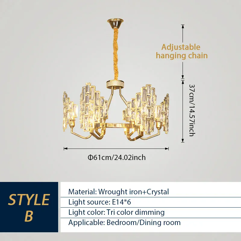 Modern Luxury K9 Crystal LED Chandelier Nordic Dimmable Ceiling Lamp Pendant Hanging Light Fixture For Living Room Bedroom Hotel Kitchen Dining Room Corridor Villa Apartment Indoor Home Decoration