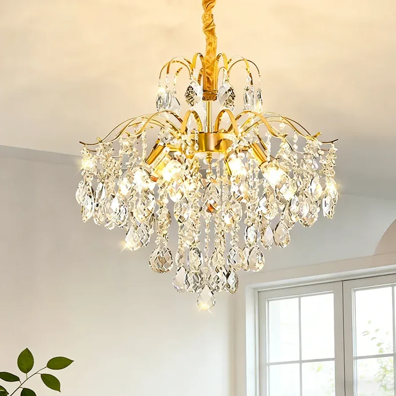 Lustre années 70 avec pendentifs en cristal