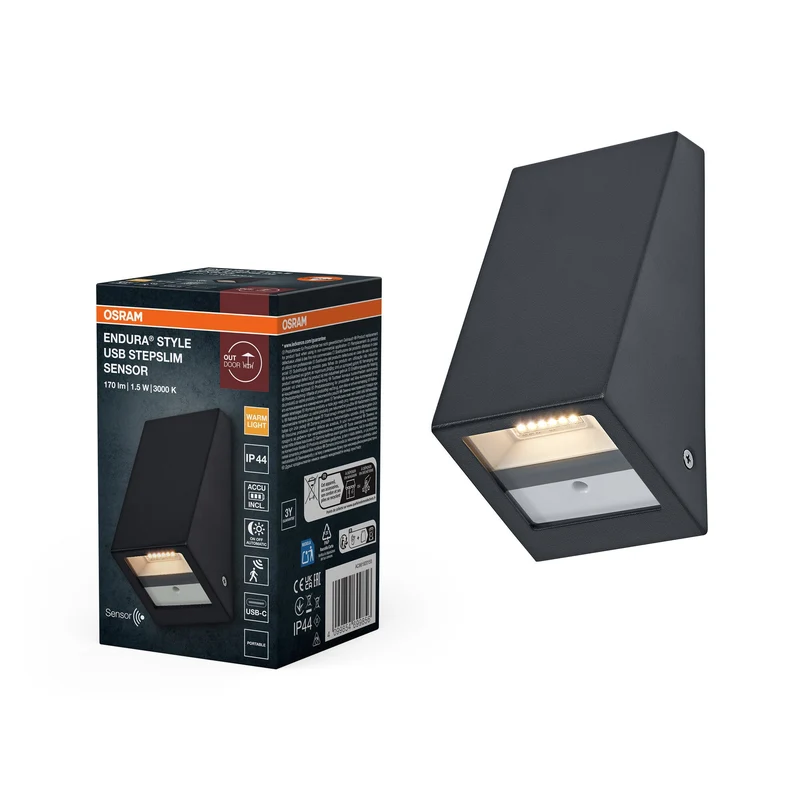 ENDURA® Style USB Applique murale Step Slim Capteur IP44 Gris foncé