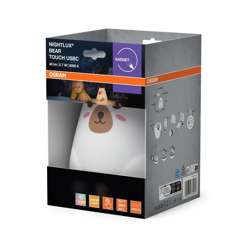 Veilleuse LED OSRAM NIGHTLUX TOUCH Bear USB RGBW multicolore à piles 0,70 W