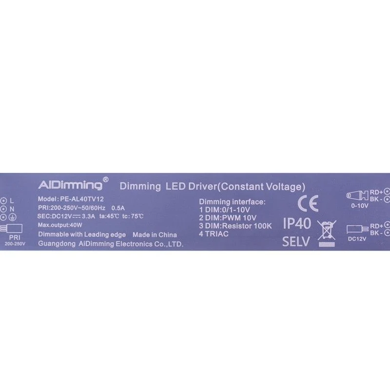 Alimentation dimmable TRIAC DC 12V 40W 3.3A 40W IP40