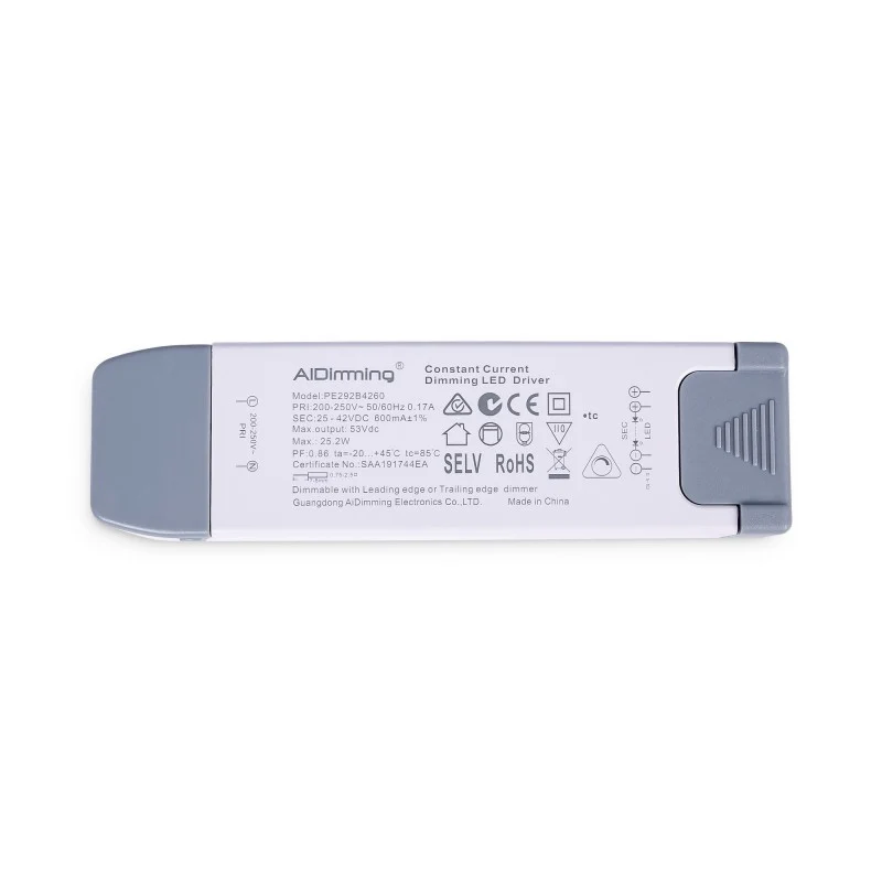 Driver LED dimmable TRIAC 25-42V DC - 600mA - 25,2W